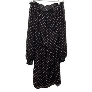 White House Black Market Black Off Shoulder Dress Geometric Pattern Long Sleeve